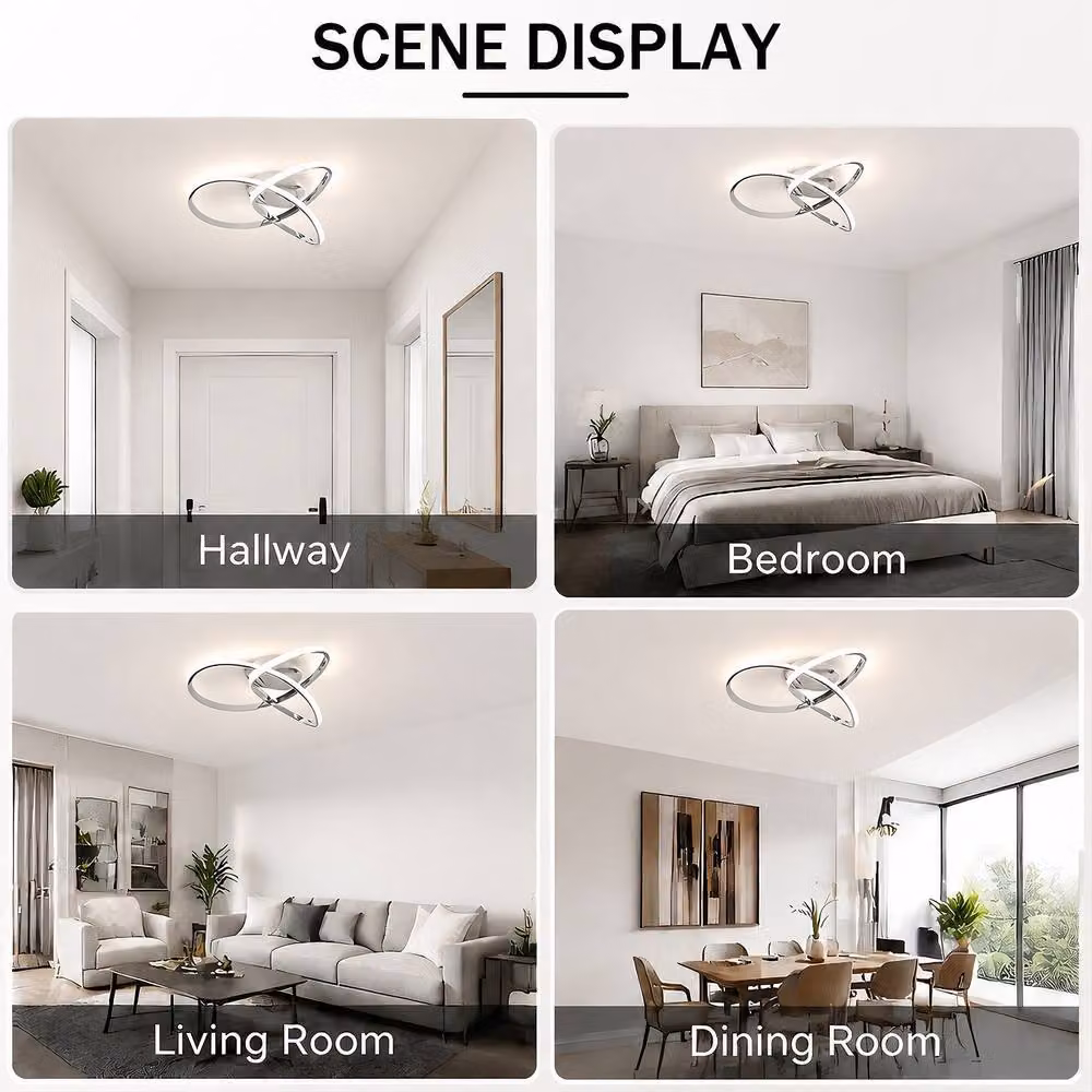 INMTFEI Modern Twisted Ring LED Ceiling Light, Chrome and Silver Flush Mount Fixture – 3