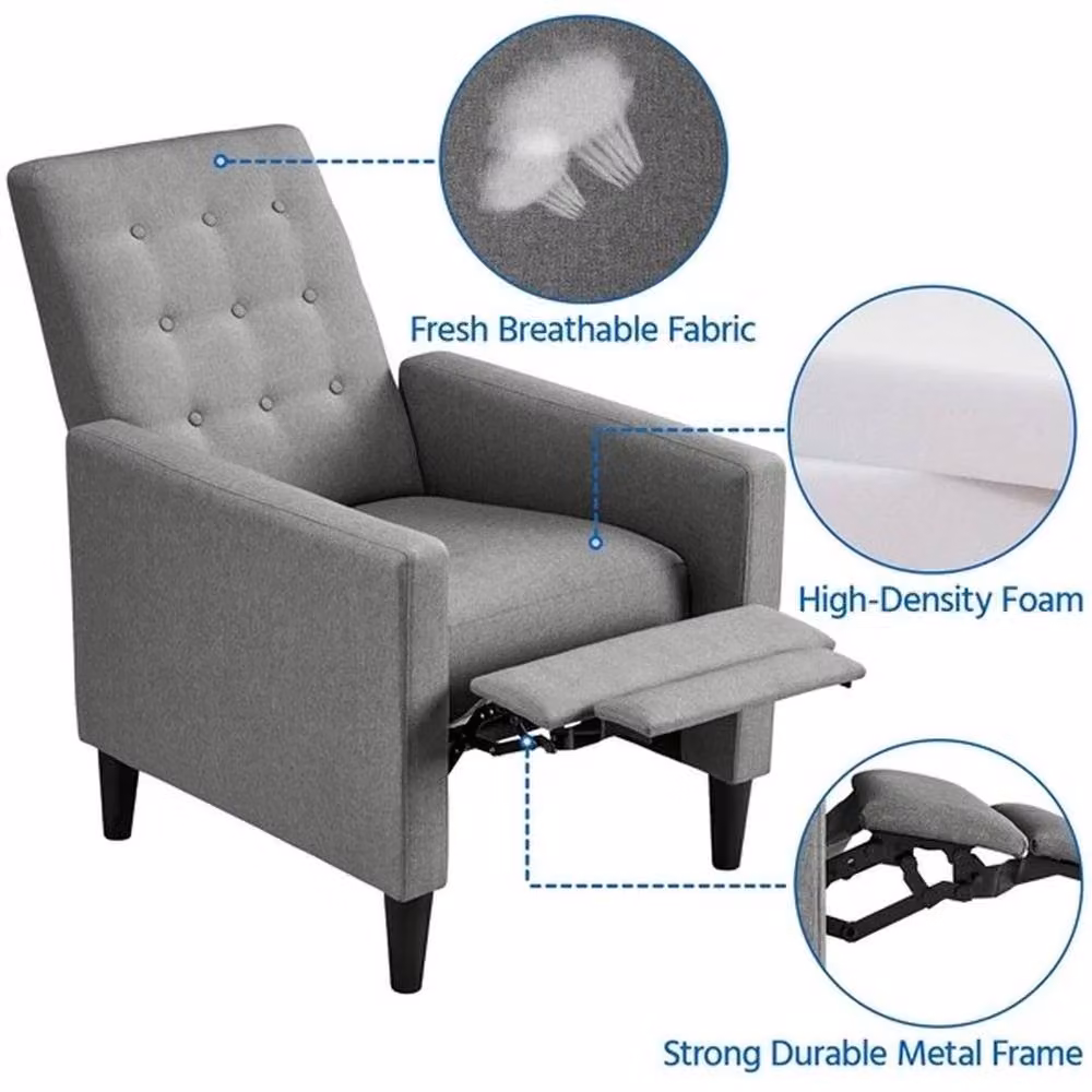PAWNORA Grey Fabric Adjustable Relax Recliner Armchair with Ottoman Extension – 3