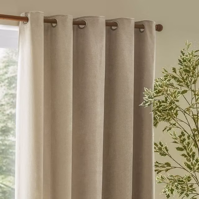 Make It A Home Heavy Chenille Velvet Room Darkening Eyelet Curtains in Yellow Beige, W: 137 cm, H: 168 cm