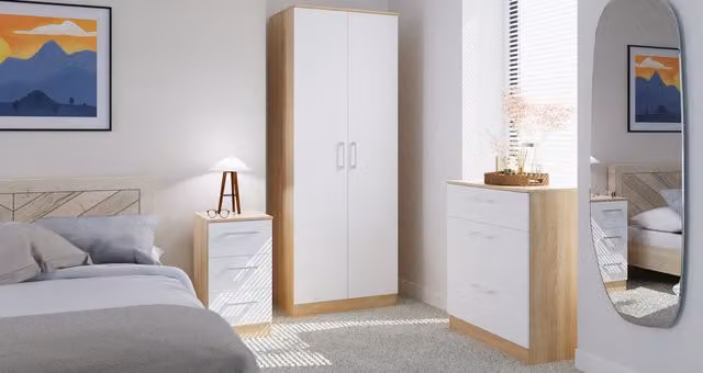 Swift Devon 3 Piece Bedroom Set in White Matt and Bardolino Oak – 1