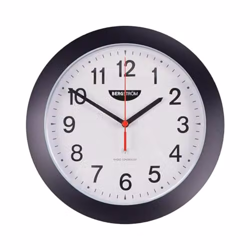 Bergstrom Radio Controlled Analogue Wall Clock with Large Easy-Read Numbers in Black and White – 2