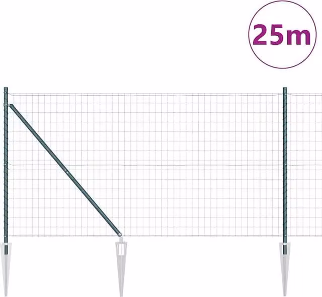 Berkfield Home Green Euro Fence with 13 Spike Posts, Galvanised Steel, W: 25 m, H: 1.2 m – 1