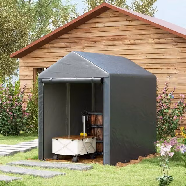 Outsunny Portable Metal Garden Shed in Grey for Motorbikes and Tools, W: 120 cm, D: 180 cm, H: 216 cm