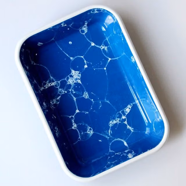 Elifle Bubble Series Enamel Rectangular Tapas Antipasti Mezze Serving Platter, Blue and White, 21 cm