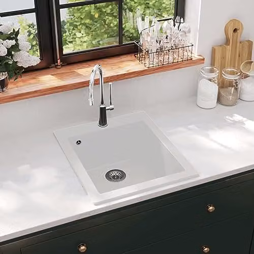 vidaXL Single Basin Overmount Kitchen Sink in White Granite Composite – 2
