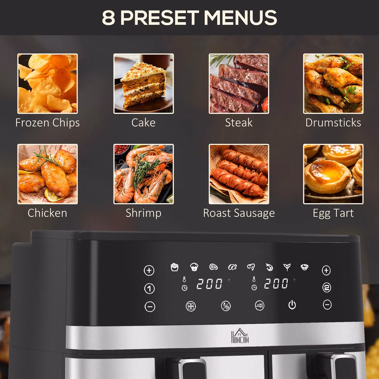 HOMCOM Dual Air Fryer 8.5L with 8 Presets and Smart Finish, Black – 5