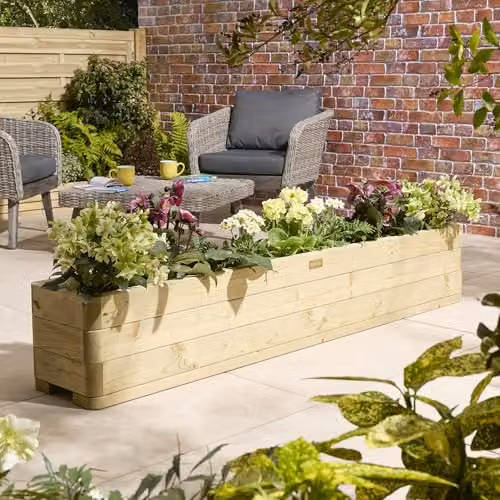 Rowlinson Marberry Trough Planter in Brown Wood, W: 180 cm, D: 30 cm, H: 30 cm – 1