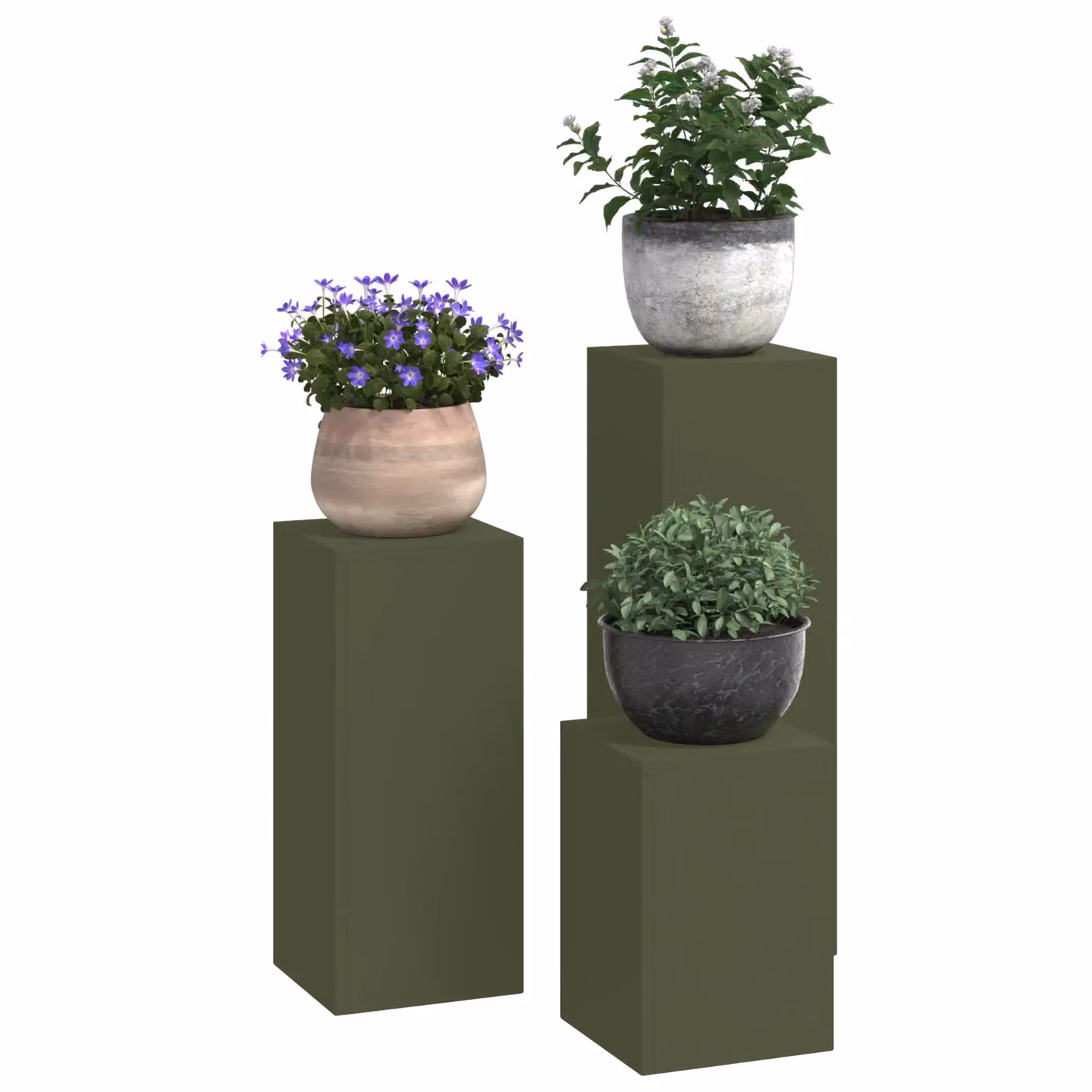 Berkfield Home Outdoor Pillar Plant Stands, 3 Piece Set in Olive Green Steel – 2