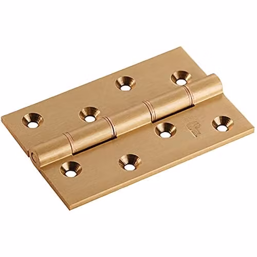 Loops Pair of Satin Brass Washered Butt Hinges for Internal Doors, W/H: 102 x 67 mm, Thickness: 4 mm