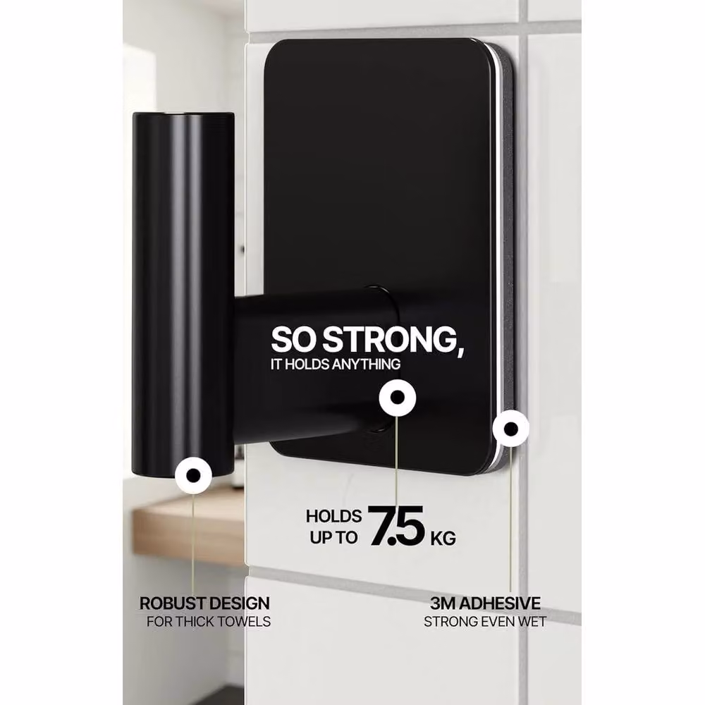 Havendro 4-Piece Heavy Duty Black Metal Self Adhesive Extra Large Stick On Wall Hooks – 4