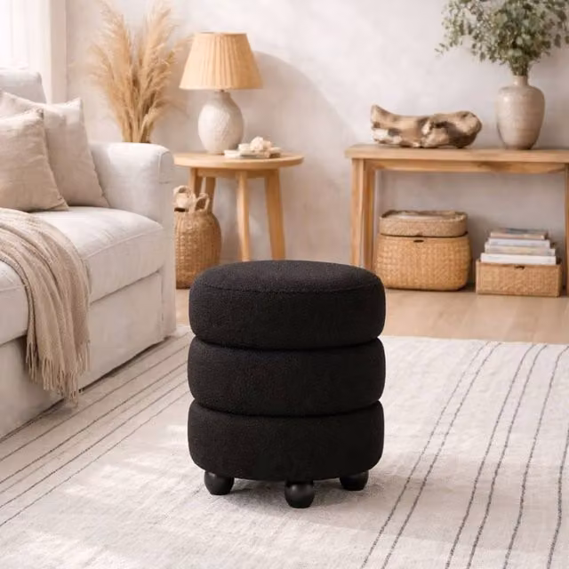 Wyld Haus Antipodes Black Chenille Round 3 Tier Pouffe