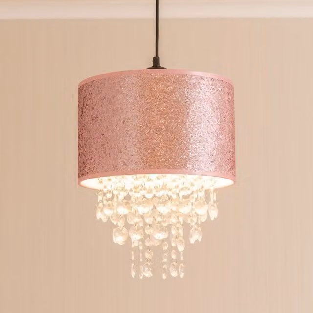 ValueLights Bonita Pair of Baby Pink Glitter Droplet Easy Fit Ceiling Lamp Shades, Diameter: 28 cm – 1