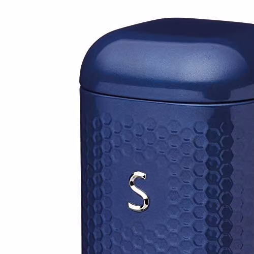 KitchenCraft Lovello Textured Sugar Canister with Geometric Hexagon Pattern, Blue, W/D/H: 11 x 11 x 19 cm – 3