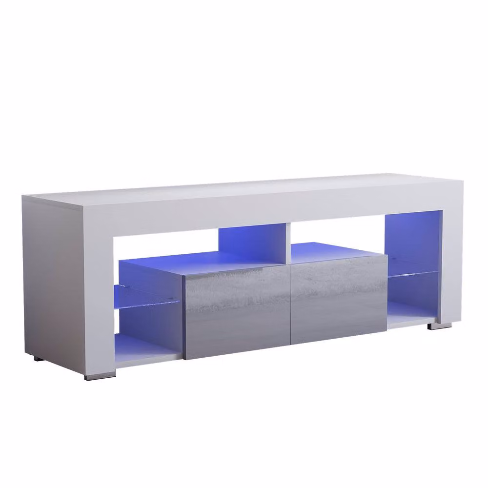 HD Designs Vida Designs Luna Modern Glossy White 2 Drawer LED TV Unit with Glass Details – 2