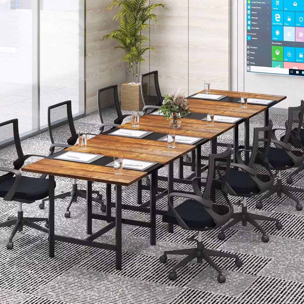 Gymax Industrial Square Meeting Room Table for 4 People in Brown and Black – 9