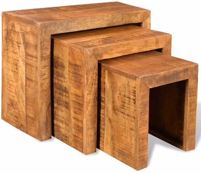 Berkfield Home 3 Piece Nesting Table Set in Antique Brown Solid Mango Wood – 1