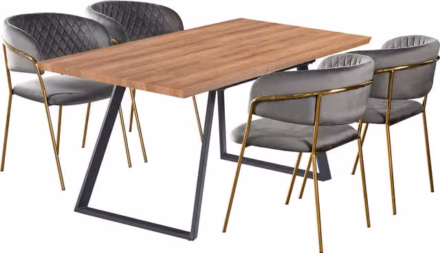 Life Interiors Atarah Toga LUX Modern Dining Set with Rectangular Table and 4 Grey and Gold Chairs