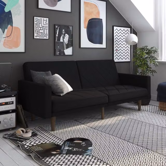 Dorel Home Paxson Click Clack Sofa Bed in Black Linen Fabric