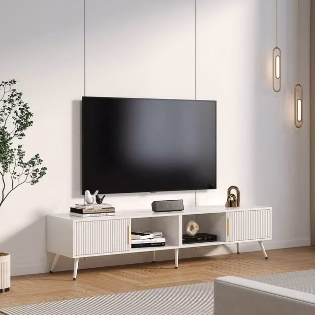 KEEPREAPER Modern Fluted TV Stand in White with Storage for TVs up to 75 Inch