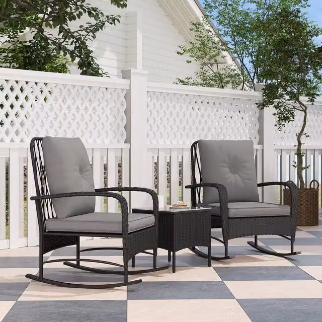 Outsunny Garden Bistro Set with Rocking Chairs in Black