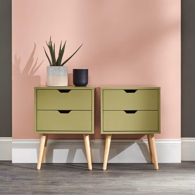 GFW Nyborg 2 Drawer Bedside Table in Boa Green