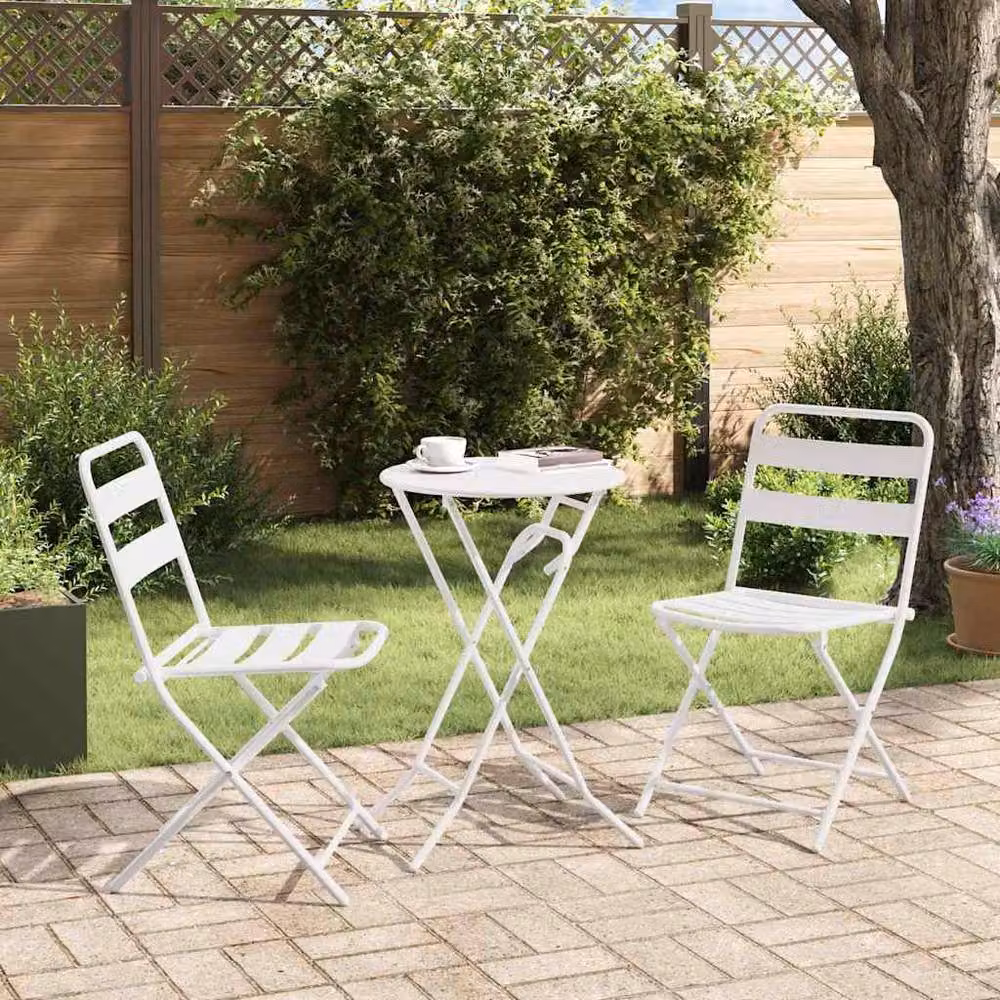 Berkfield Home 3 Piece Folding Bistro Set in White Powder Coated Steel – 3