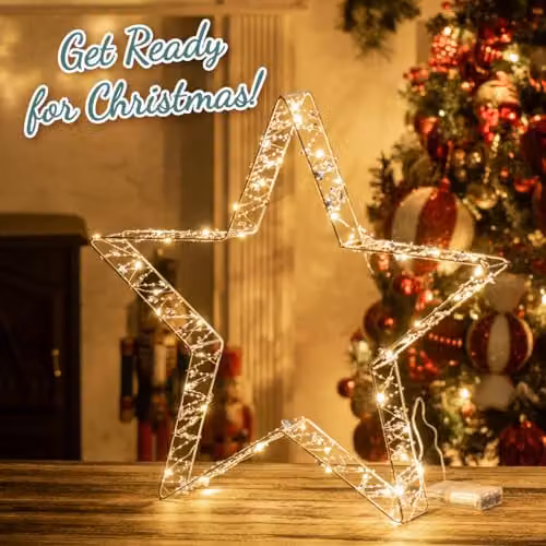 The Christmas Workshop Metal Christmas Star Light in White with LED Lights and Reflective Acrylic Beads, W/H: 50 x 50 cm – 5