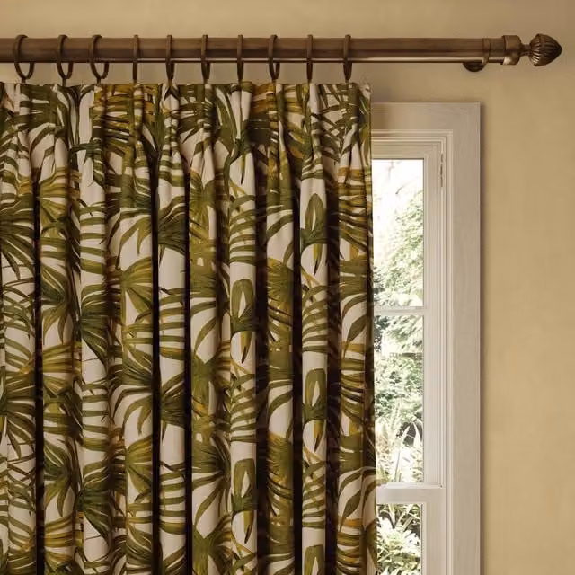 House of Hackney Palmeral Floral Cotton Linen Fabric Panel Curtain in Off White and Green
