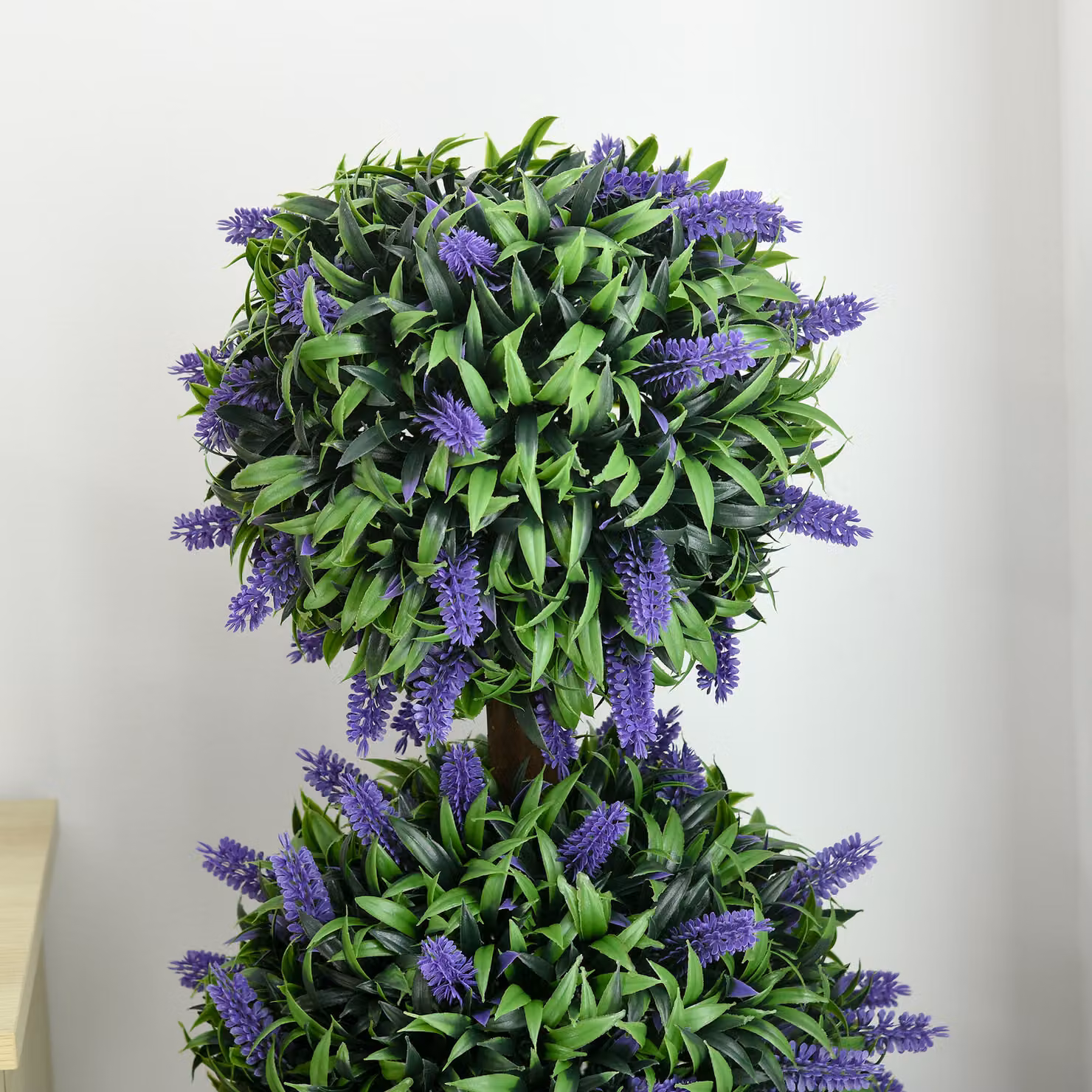 HOMCOM Set of 2 Artificial Lavender Flower Ball Trees in Green and Purple with Concrete Pots, Height: 110 cm – 5