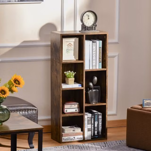 HOMCOM Industrial Cube Bookshelf Display in Rustic Brown with Back Panel