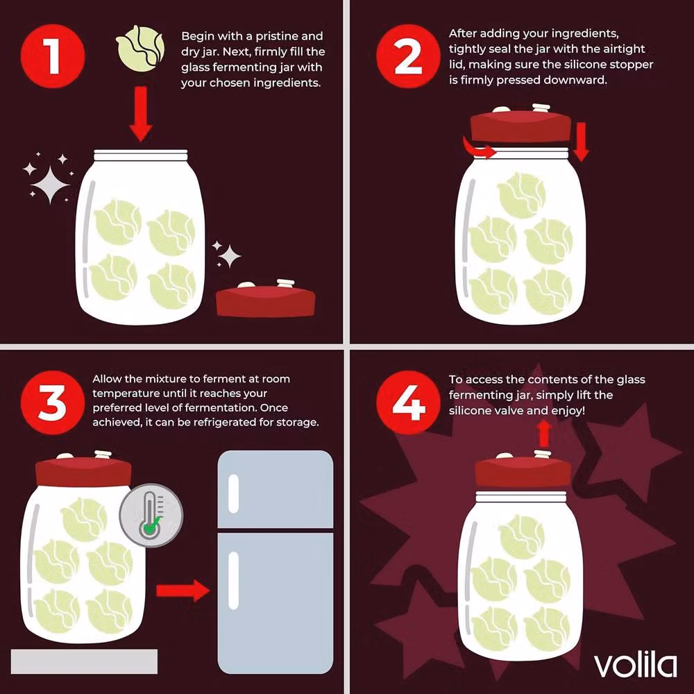 Volila 2 Pack Glass Fermentation Jars with Airlock Lid for Kimchi and Kombucha, 1.4 l, Clear – 4