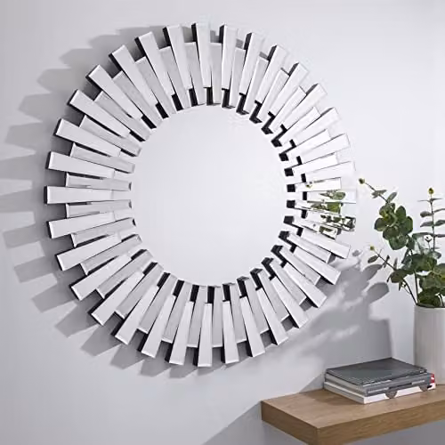FurnitureboxUK Starburst Modern Round Wall Mirror in Silver, W/D/H: 60 x 60 x 1 cm
