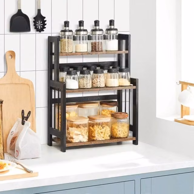 EONLION 3 Tier Black Industrial Spice Rack and Kitchen Storage Unit