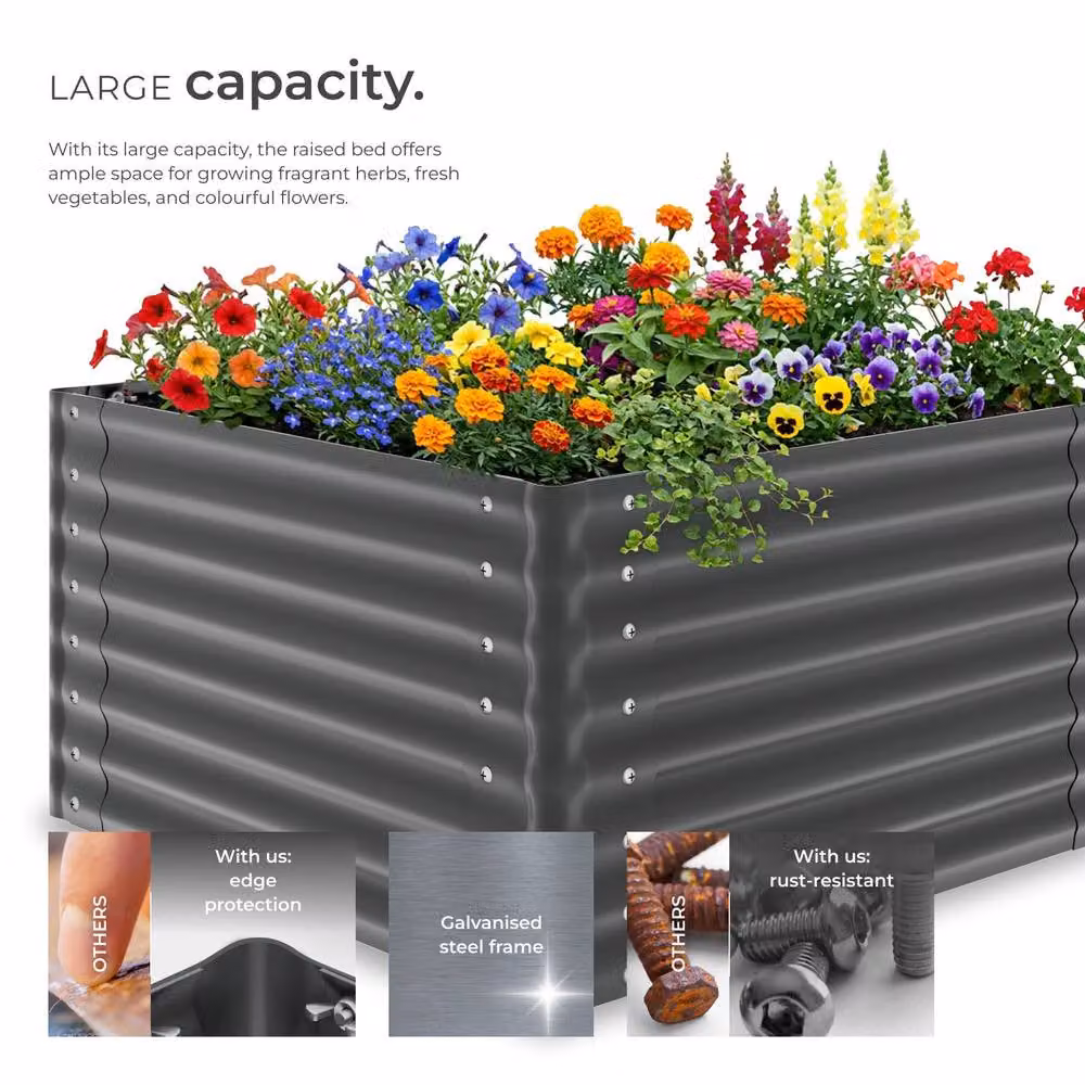 tectake Blomma Raised Garden Bed in Galvanised Steel, Dark Grey, W/D/H: 100 x 100 x 62 cm – 3