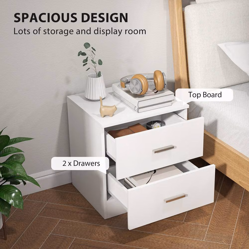 STILVORA Modern White Bedside Table with 2 Drawers – 3