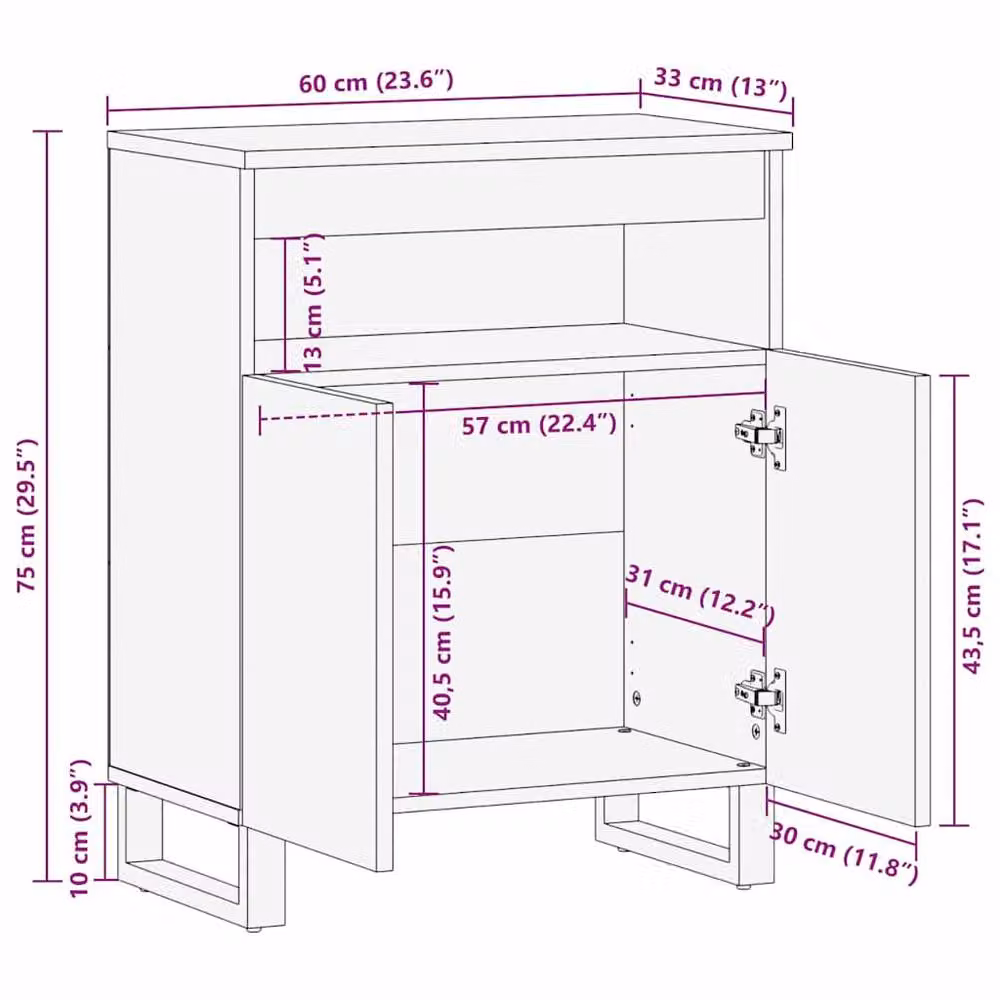 Berkfield Home Industrial Sideboard in Brown, Solid Wood and MDF, W: 60 cm, D: 33.5 cm, H: 75 cm – 6