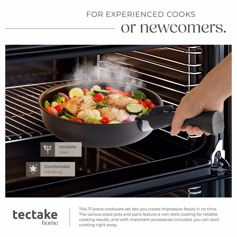 tectake Parma Pot and Pan Set in Black with Ceramic Coating – 7