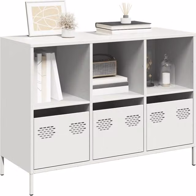 Berkfield Home White Metal Sideboard, W/D/H: 101.5 x 39 x 73.5 cm – 1