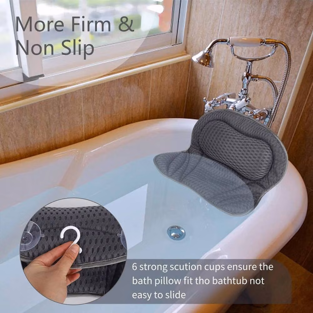 FLAVORA Ergonomic Support Bathtub Bath Pillow in Grey with Air Mesh – 2