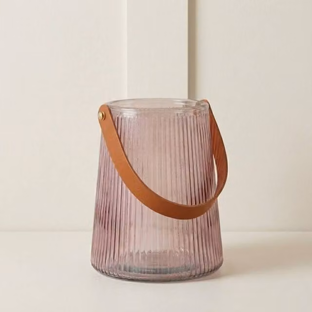 Garden Greatness Amethyst Ribbed Glass Lantern in Purple and Multicolour