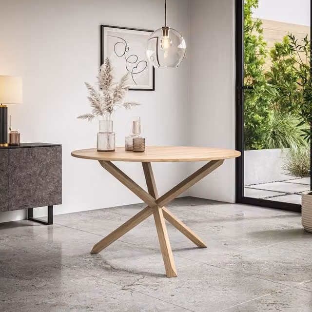 More4Homes Malvern Round Dining Table in Oak, Diameter: 120 cm, Height: 75 cm