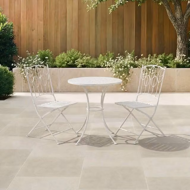 Charles Bentley Rustic Metal Garden Bistro Set with Leaf Design in White – 1