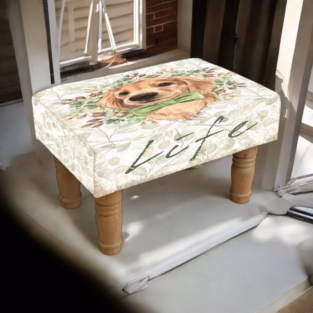Minster Dog Print Design Footstool in Brown and Multicolour, W: 40 cm, D: 26 cm, H: 26 cm – 3