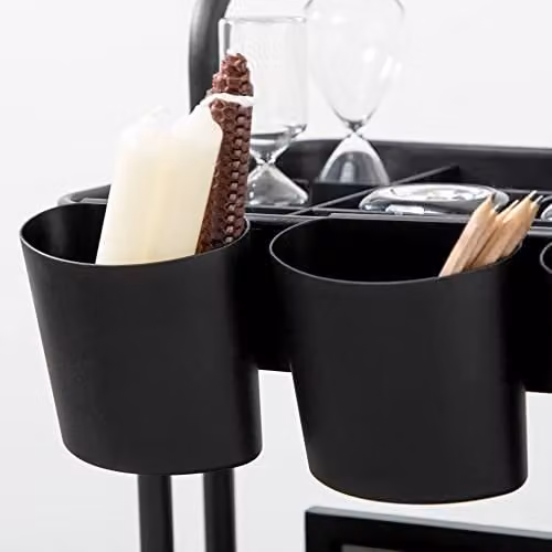 HOMCOM 3-Tier Metal Utility Cart and Kitchen Serving Trolley with Mesh Baskets, Black, H 86.5 x W 42.0 x D 38.0 cm – 7