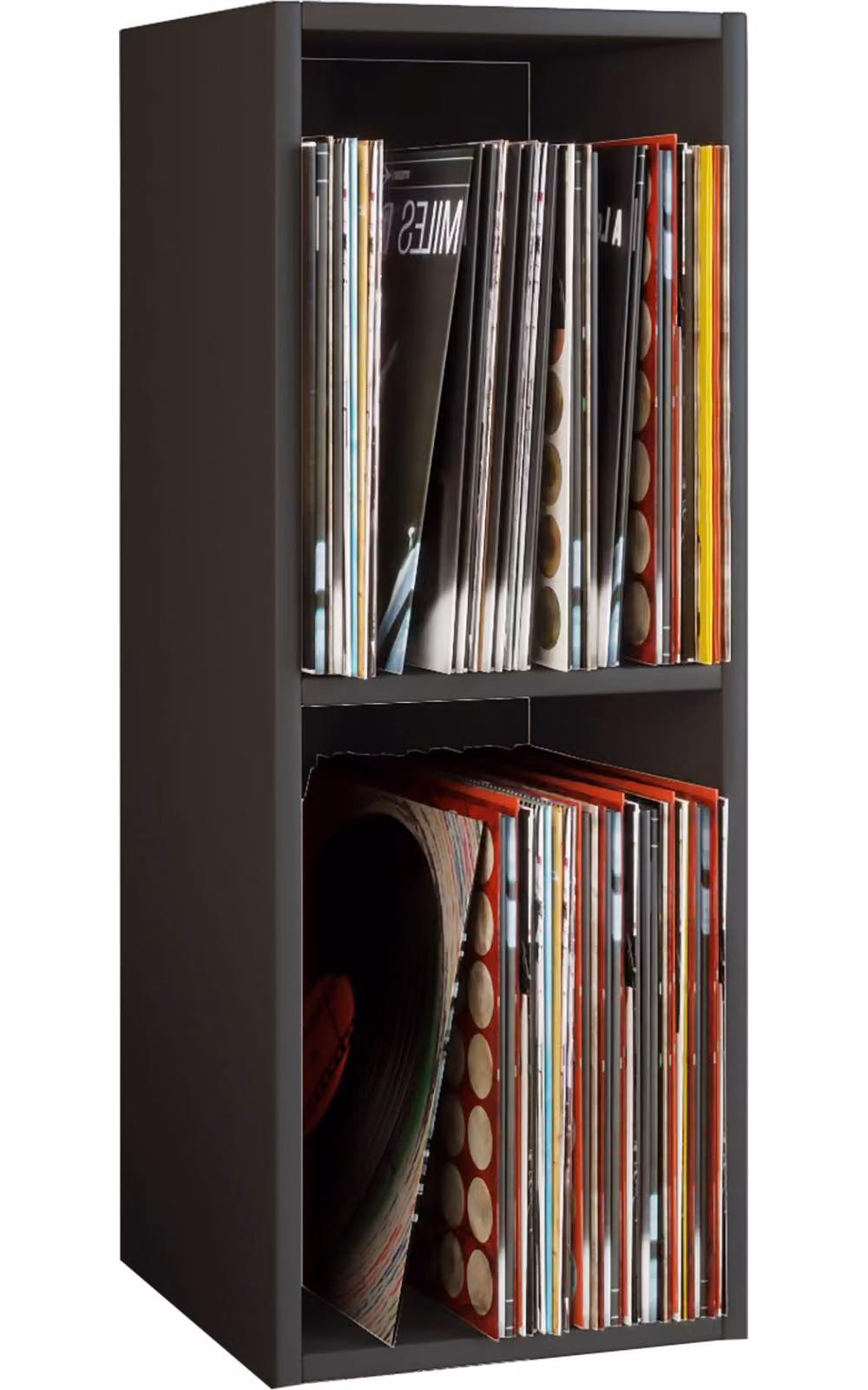 VCM Black LP Record Stand Shelf with 2 Media Compartments, W/D/H: 72 x 34 x 30 cm – 4