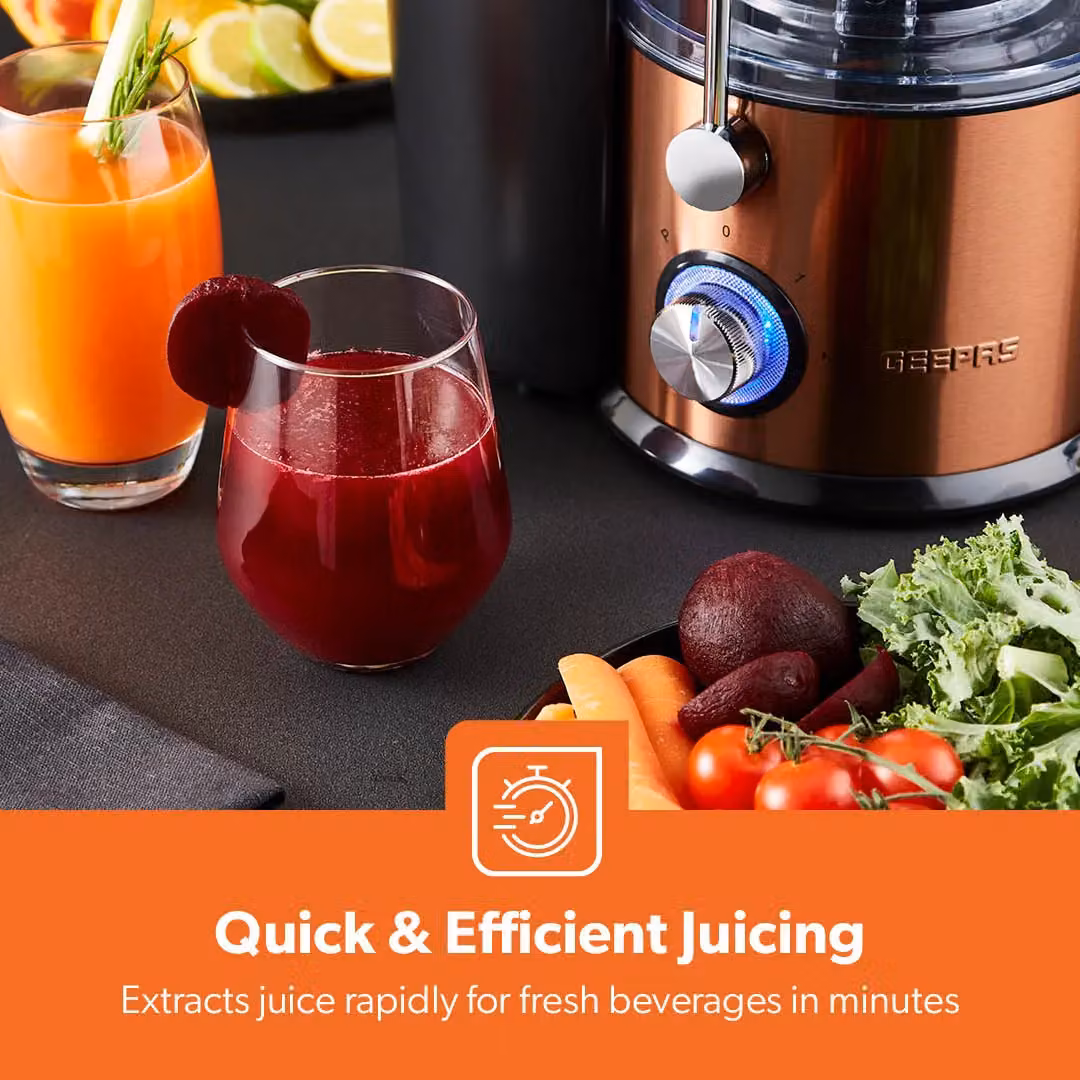Geepas 800W Centrifugal Juice Extractor in Brown and Silver with Stainless Steel Components, 1L Juice Container and Pulse Function – 4