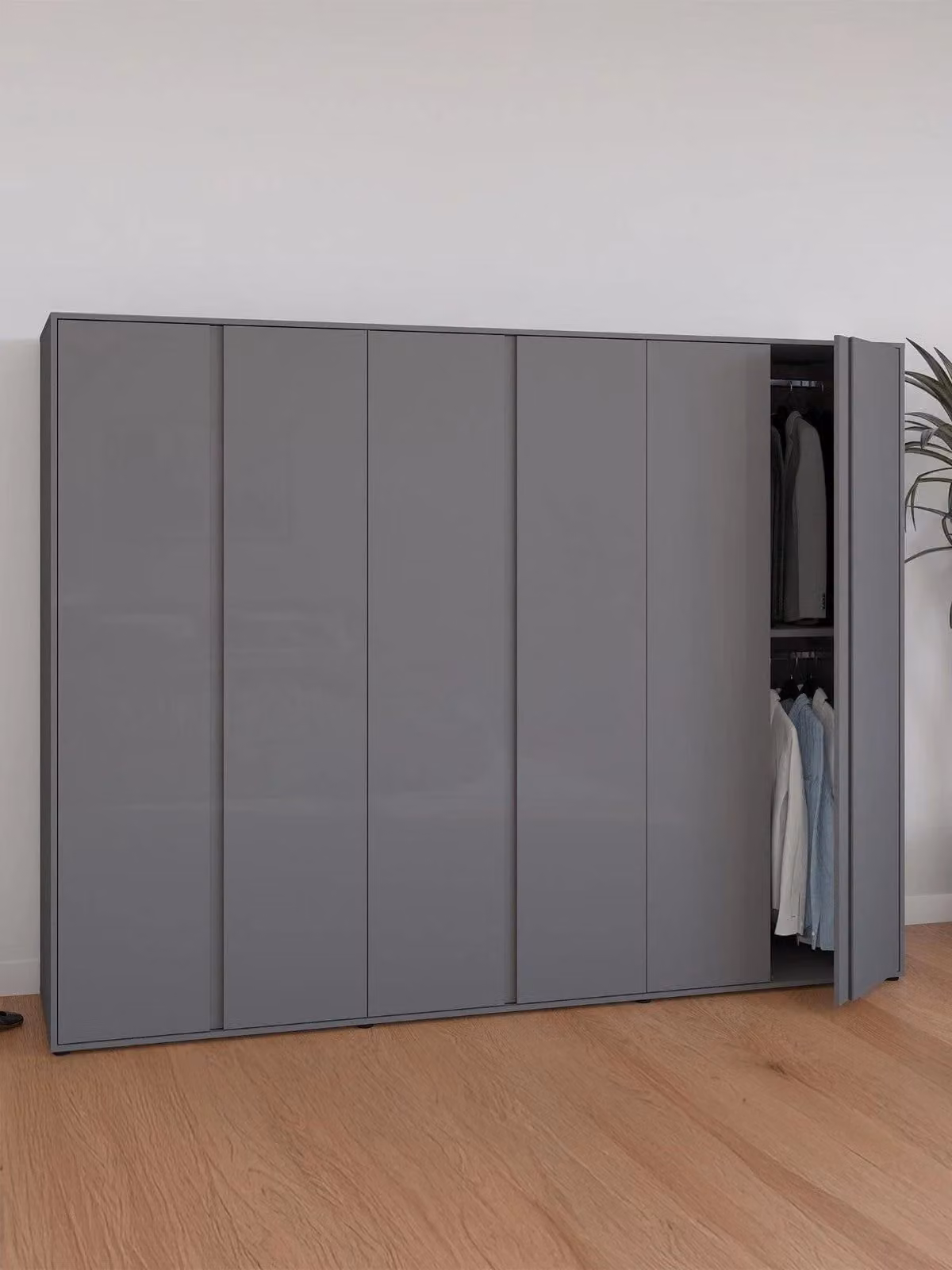 Layton Grey 6 Door Glossy Wardrobe in White and Grey with Mirrors