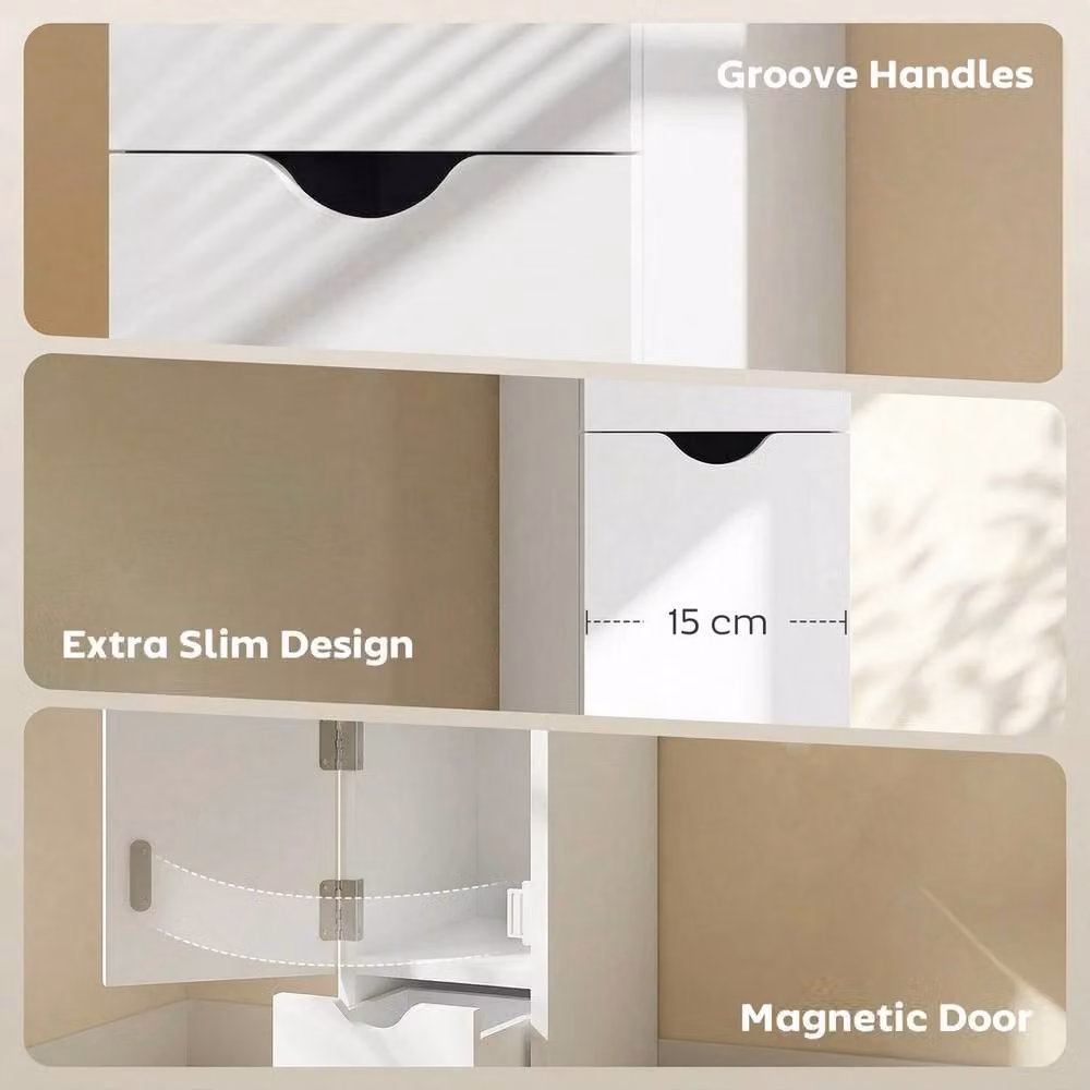 NESTLUNE Tall Bathroom Storage Cabinet with Shelf, White, W/D/H: 15 x 15 x 100 cm – 2
