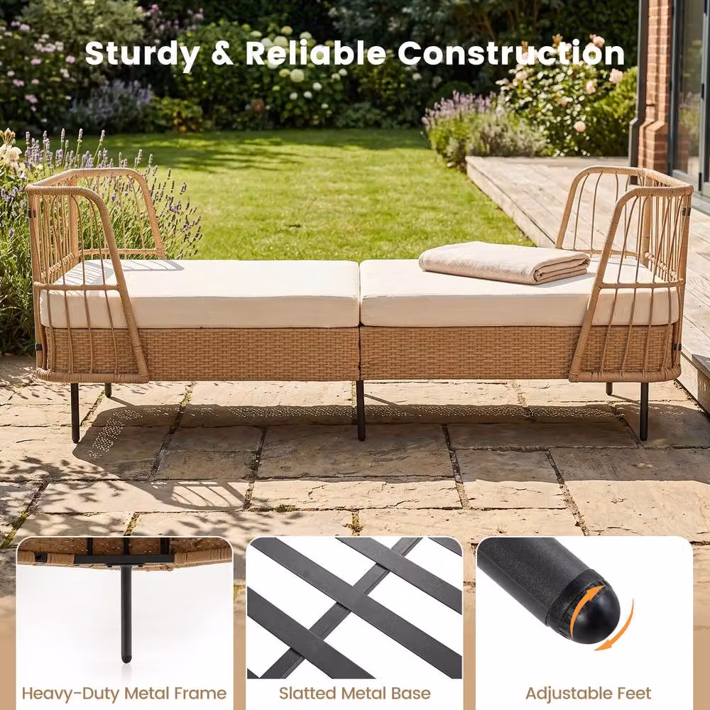 Costway Outdoor PE Wicker Daybed with Soft Padded Sponge and Zippered Cushions in Beige – 3