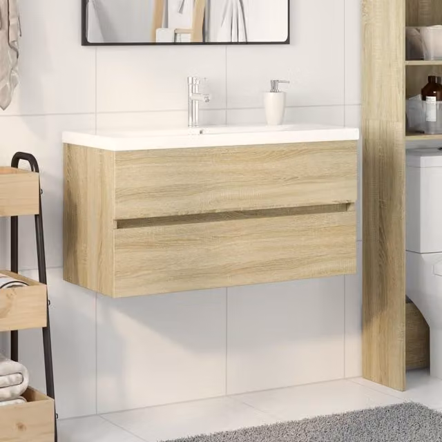 Berkfield Home 2 Piece Modern Brown Bathroom Furniture Set with Ceramic and MDF Vanity Unit